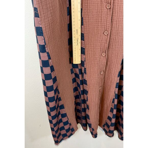 Dressed in LALA California Cool Oversized Brown & Black Checkered Maxi Dress XS - Picture 9 of 11